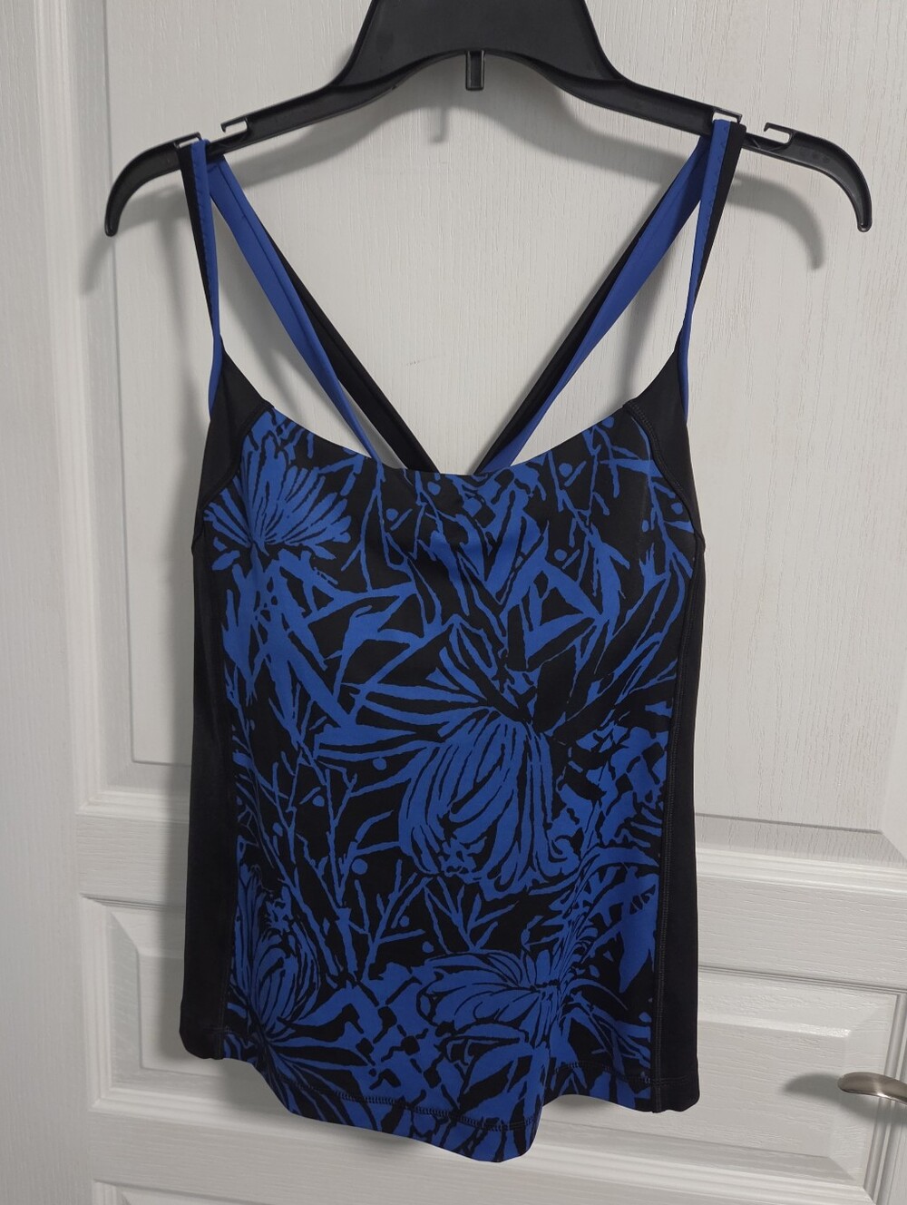 Lands' End Tankini Black Blue Swim Top Strappy Crossback Modest Womens 16W